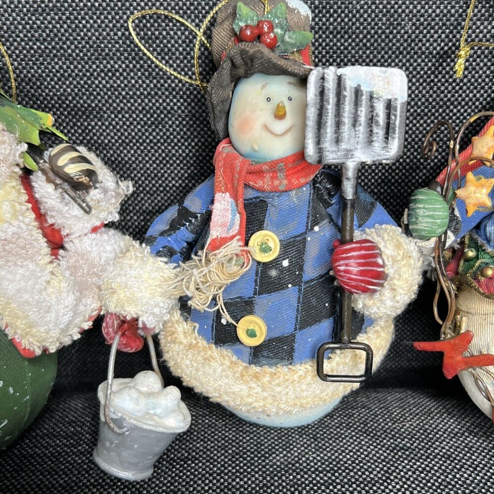 Roly Poly Christmas Ornaments Lot Of 3 Cloth Mache Snowman Santa Moose - Picture 3 of 8